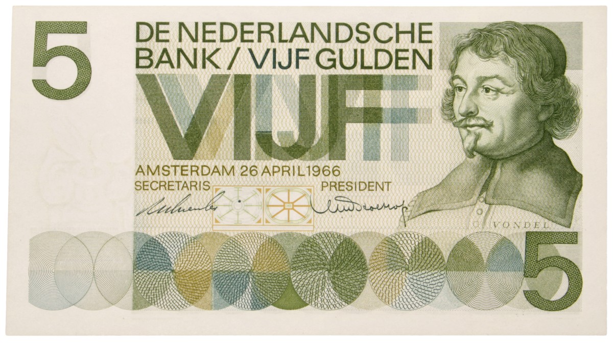 Nederland. 5 Gulden. Bankbiljet. Type 1966. Type Vondel I. - Nagenoeg UNC.