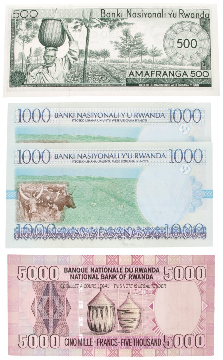 Rwanda. Lot (4) 500/2x1000/5000 Francs. Banknote. Type 1974-2004. - UNC.