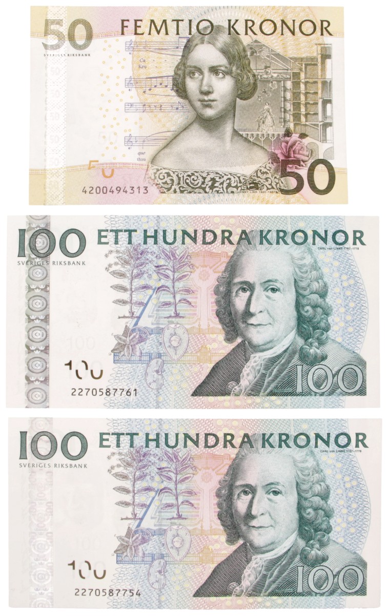 Sweden. Lot (3) 50/2x100 Kronor. Banknote. Type 2004. - UNC.