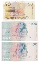 Sweden. Lot (3) 50/2x100 Kronor. Banknote. Type 2004. - UNC.