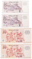 Singapore. Lot (4) 2x2/2x10 Dollars. Banknote. Type 2005. - UNC.