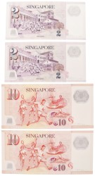 Singapore. Lot (4) 2x2/2x10 Dollars. Banknote. Type 2005. - UNC.