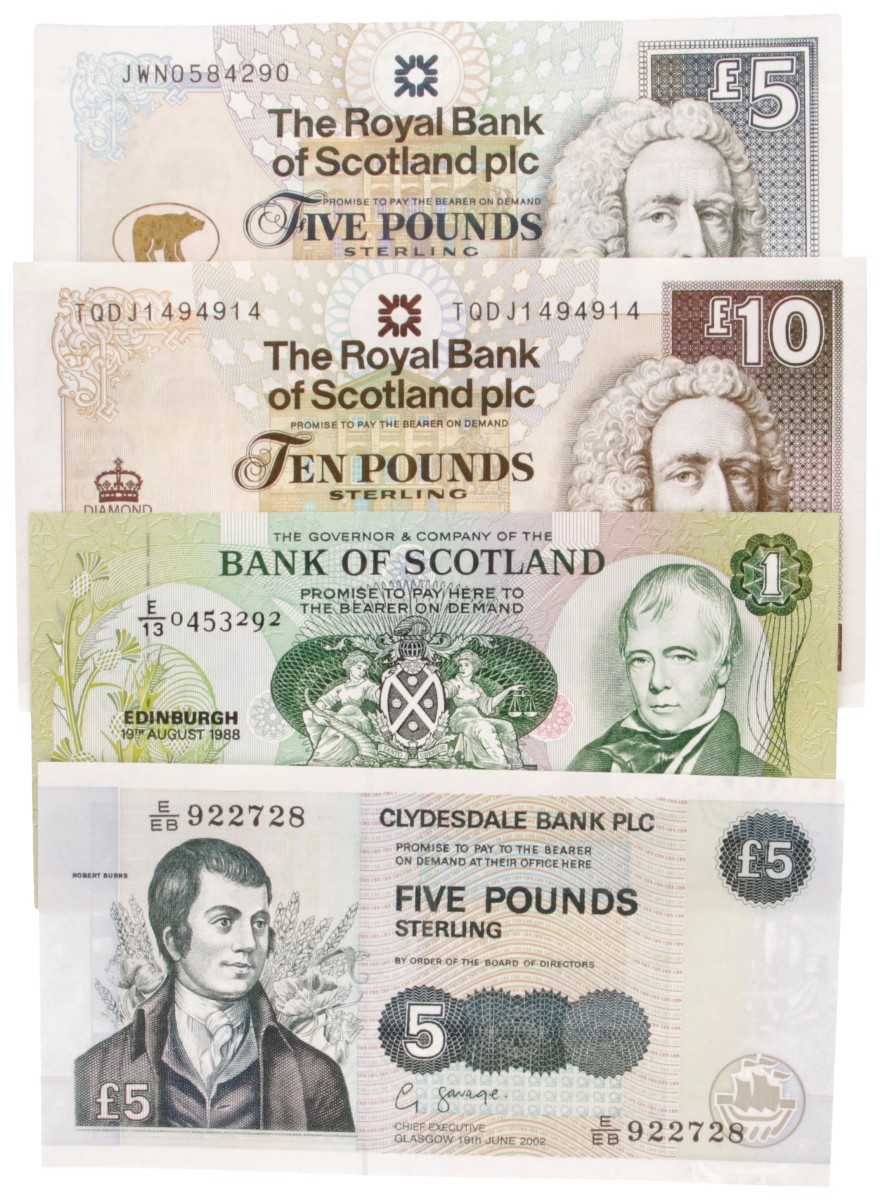 Scotland. Lot (4) 1/2x5/10 Pounds. Banknote. Type 1988-2012. - UNC.