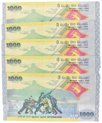 Sri Lanka. Lot (5) 1000 Rupees. Banknote. Type 2009. - UNC.