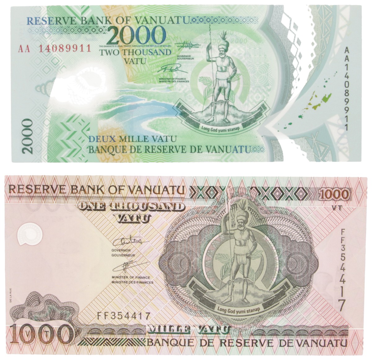 Vanuatu. Lot (2) 1000/2000 Vatu. Banknote. Type 2000-2002. - UNC.