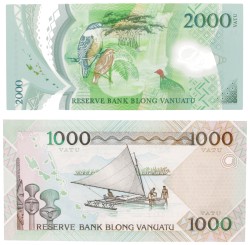 Vanuatu. Lot (2) 1000/2000 Vatu. Banknote. Type 2000-2002. - UNC.