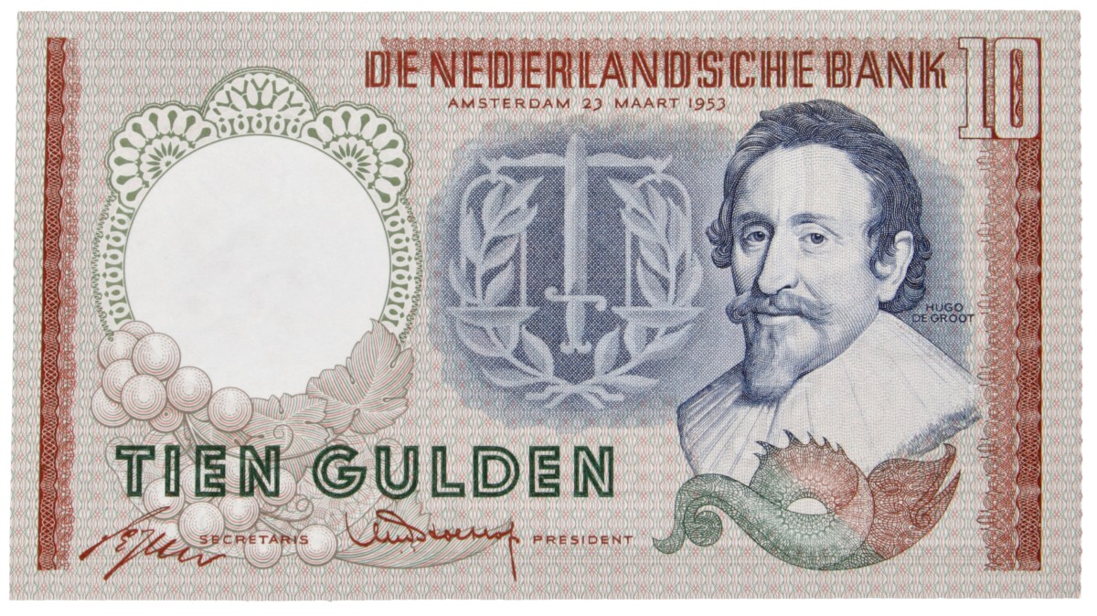 Nederland. 10 Gulden. Bankbiljet. Type 1953. Type Hugo de Groot. - Nagenoeg UNC.