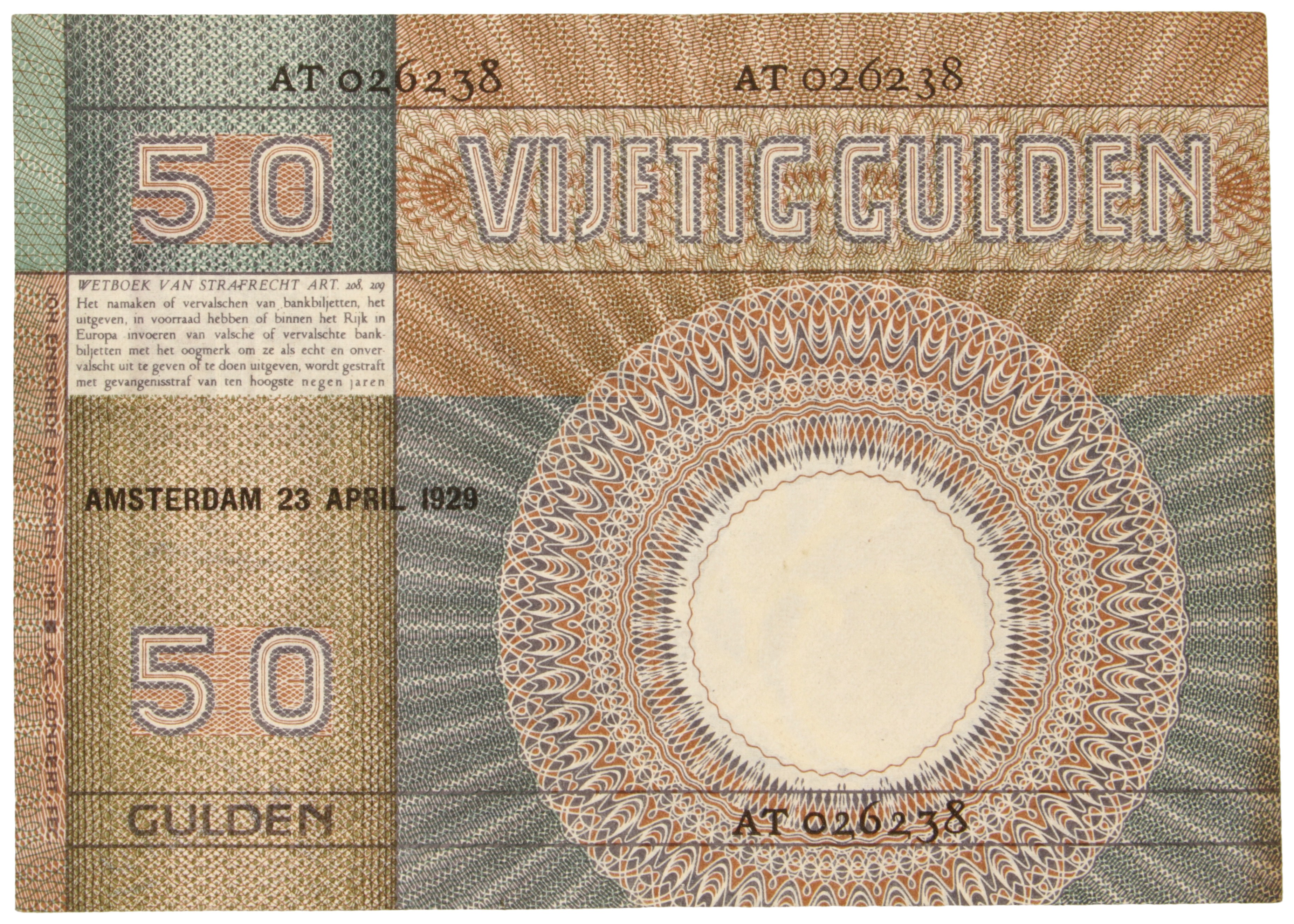 Nederland. 50 Gulden. Bankbiljet. Type 1929. Type Minerva. - Zeer Fraai +.