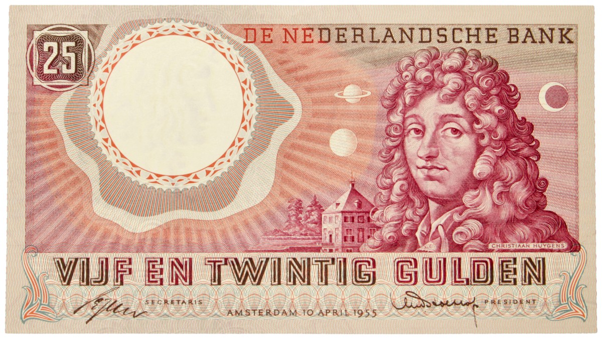 Nederland. 25 Gulden. Bankbiljet. Type 1955. Type Huygens. - Prachtig.