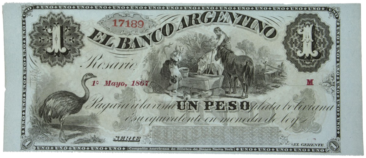 Argentina. 1 Peso. Banknote. Type 1867. - About UNC.