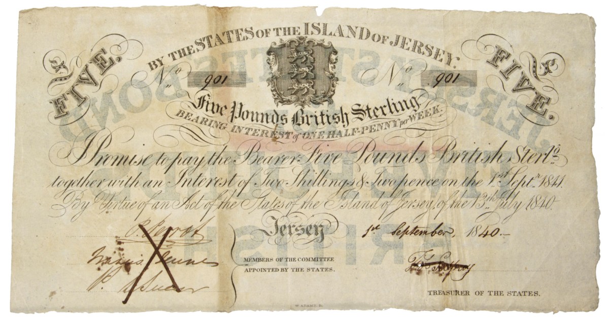 Jersey. Five Pounds. Type 1840. - Fine .