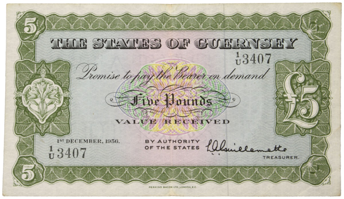 Guernsey. Five Pounds . Type ND. - Very fine +.