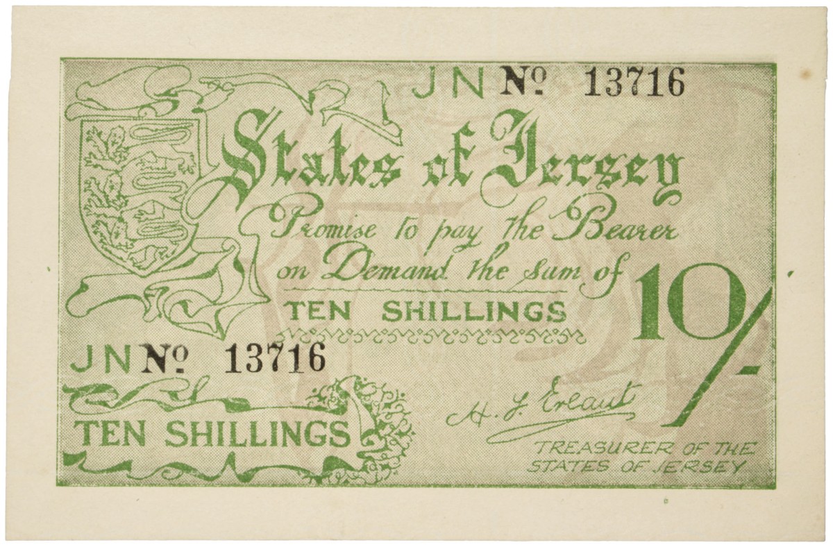 Jersey. Ten Shillings. Banknote. Type ND. - About UNC.