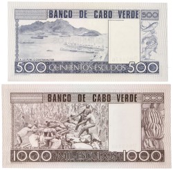 Cape Verde. Lot (2) 500/1000 Escudos. Banknote. Type 1977. - UNC.