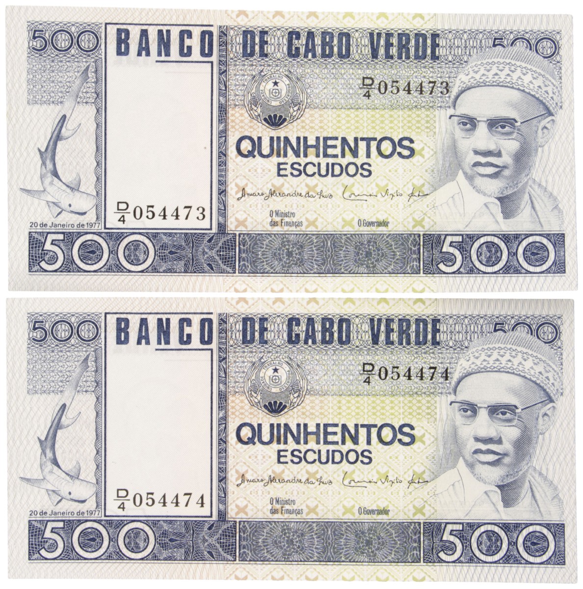 Cape Verde. Lot (2) 500 Escudos. Banknote. Type 1977. - UNC.