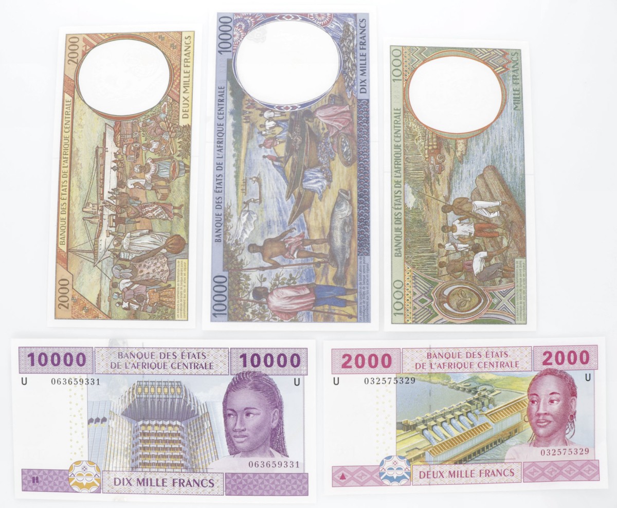 Central African States. Lot (5) 1000/2x2000/2x10000 Francs. Banknote. Type 2002. Type Cameroun. - UNC.