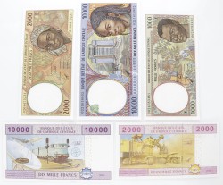 Central African States. Lot (5) 1000/2x2000/2x10000 Francs. Banknote. Type 2002. Type Cameroun. - UNC.