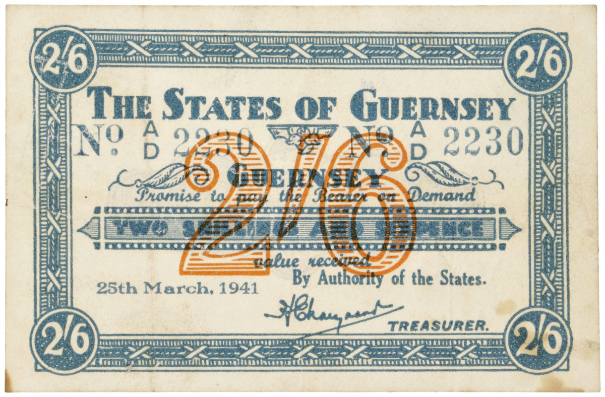 Guernsey. Two Shillings and six Pence. Banknote. Type 1941. - Very fine +.