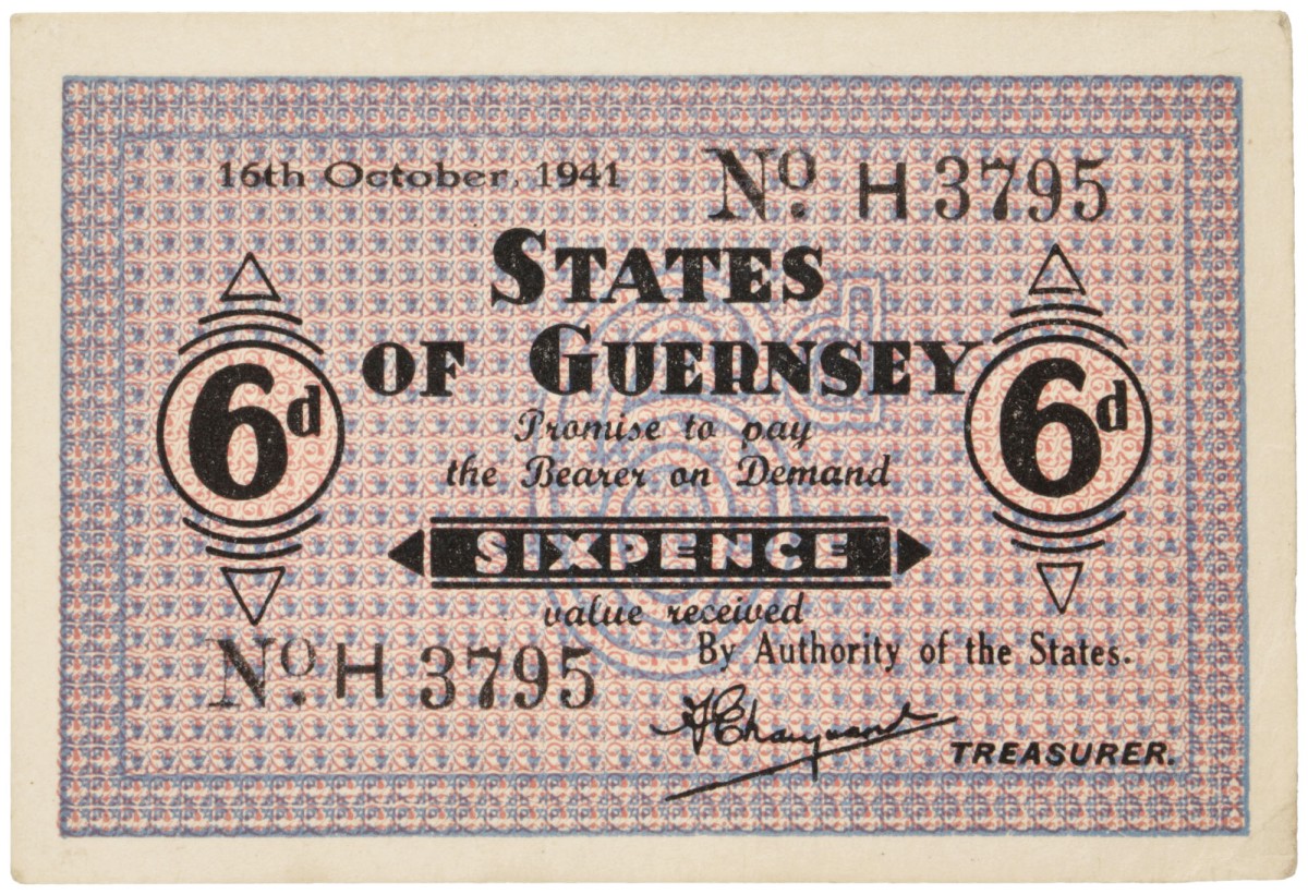 Guernsey. 6 Pence. Banknote. Type 1941. - Extremely fine.