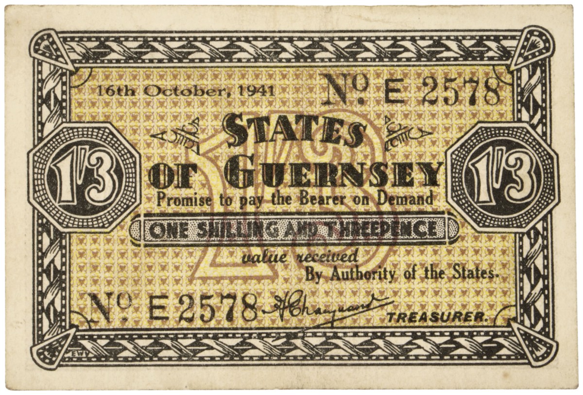 Guernsey. One Shilling and three Pence. Banknote. Type 1941. - Extremely fine.