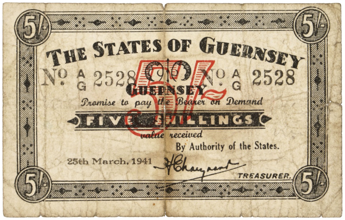 Guernsey. 5 Shillings. Banknote. Type 1941. - Very good.