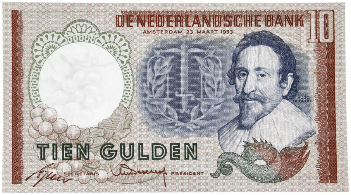 Nederland. 10 Gulden. Bankbiljet. Type 1953. Type Hugo de Groot. - UNC.