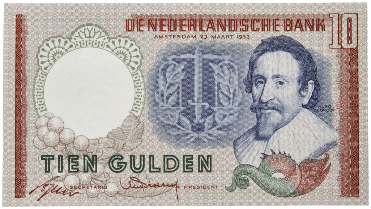 Nederland. 10 Gulden. Bankbiljet. Type 1953. Type Hugo de Groot. - Prachtig.