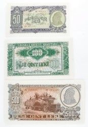 Albania. Lot (3) 50/100/500 Leke. Banknote. Type 1957. - UNC.