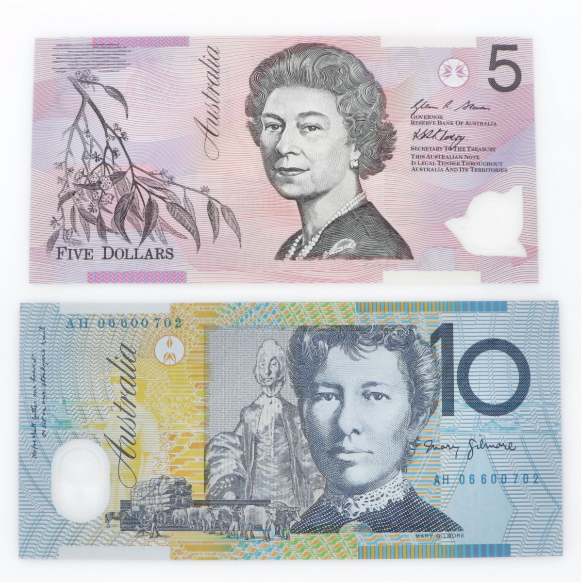 Australia. Lot (2) 5/10 Dollars. Banknote. Type 2006-2008. - UNC.