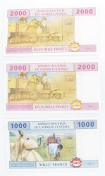 Central African States. Lot (3) 1000/2x 2000 Francs. Banknote. Type 2002. Type Congo. - UNC.