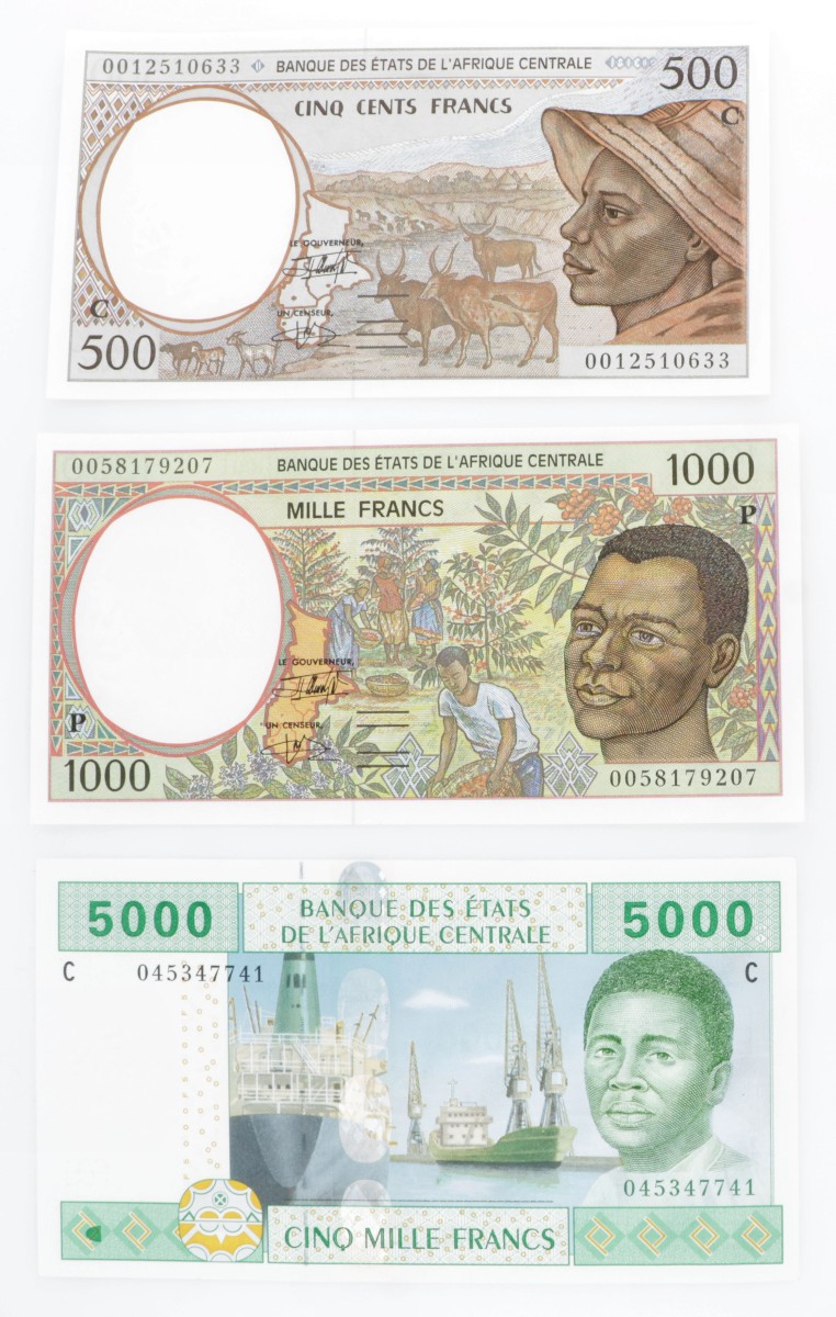 Central African States. Lot (3) 500/1000/5000 Francs. Banknote. Type 2002. Type Chad. - UNC.