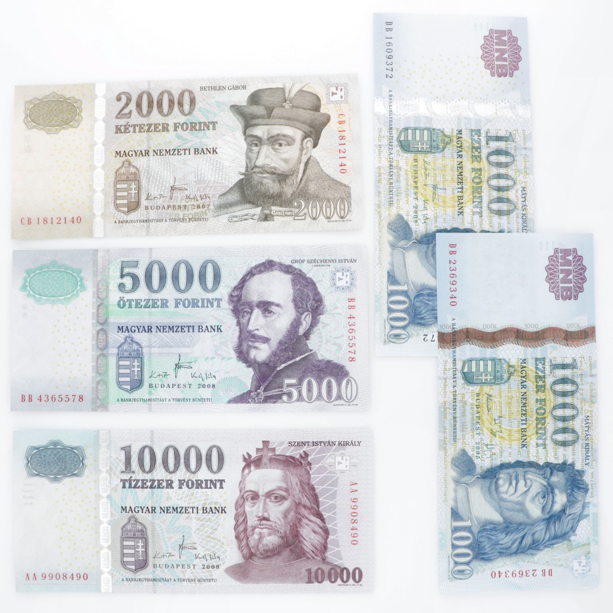 Hungary. Lot (5) 2x 1000/2000/5000/10000 Forint. Banknote. Type 2005-2009. - UNC.