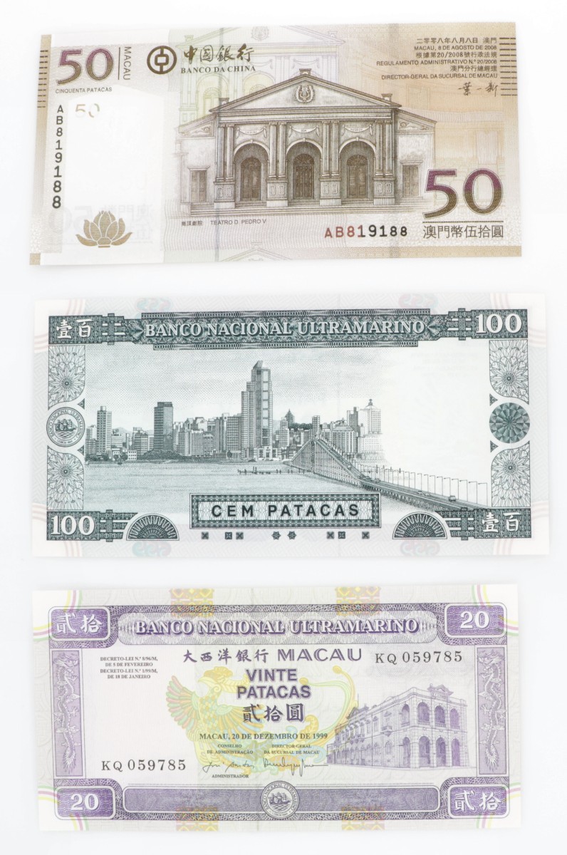 Macao. Lot (3) 20/50/100. Banknote. Type 1999-2008. - UNC.