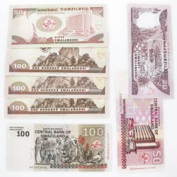 Swaziland. Lot (7) 20/2x50/4x100 Emalangeni. Banknote. Type 2001-2010. - UNC.