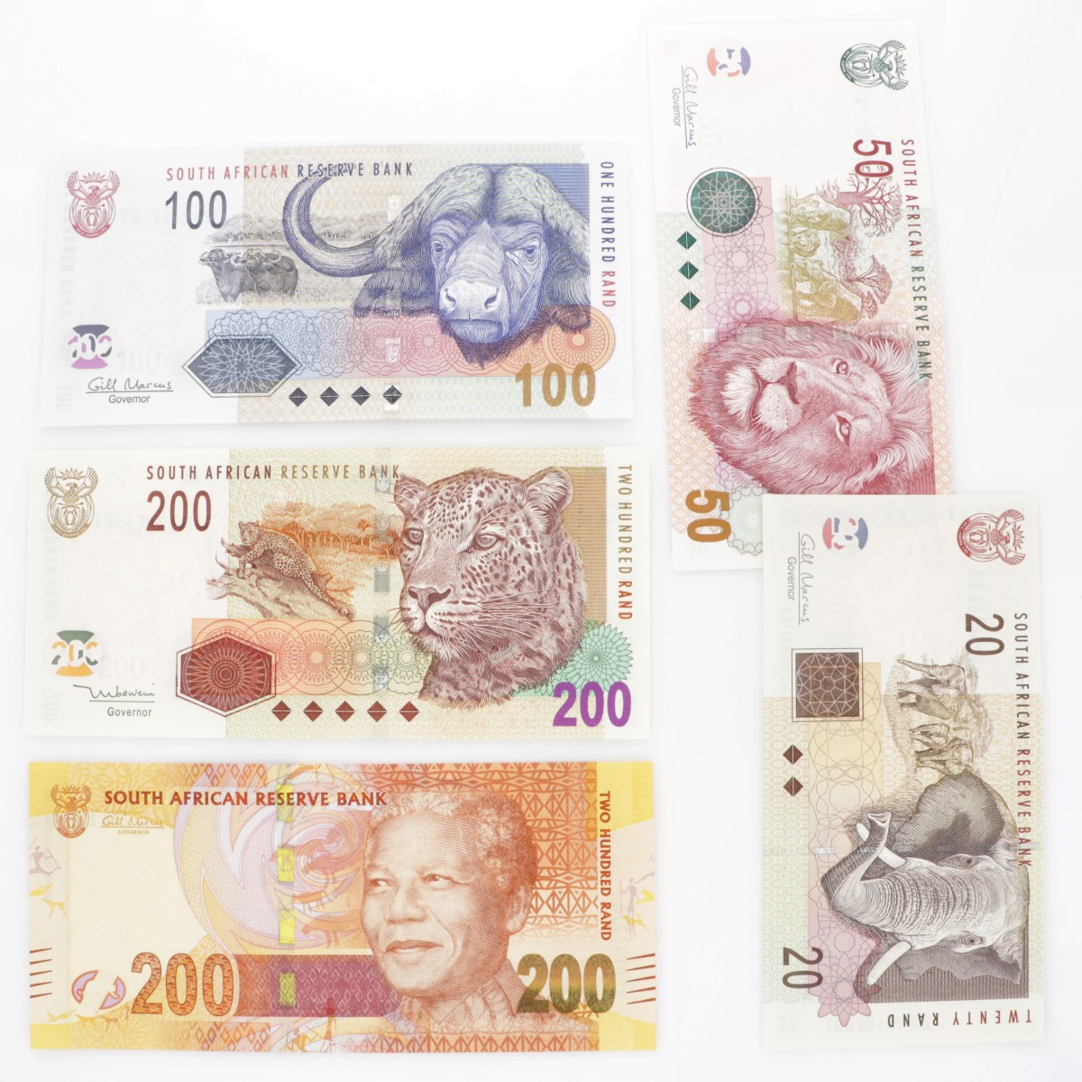 South Africa. Lot (5) 20/50/100/2x200 Rand. Banknote. Type 2005-2012. - UNC.