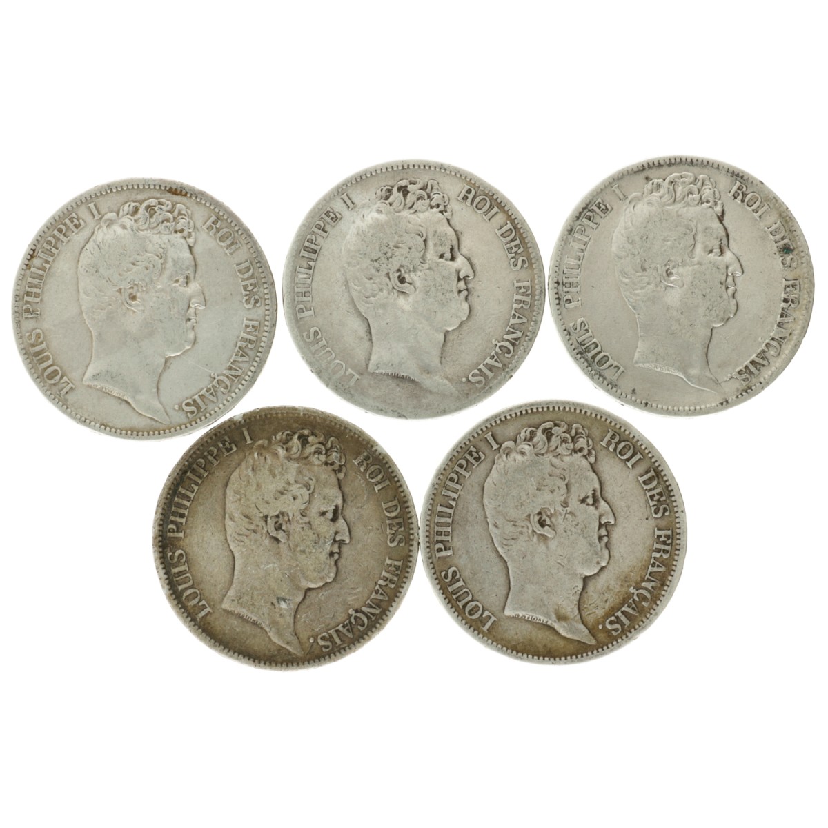 France. Second kingdom. Louis Philippe II. Lot (4) 5 Francs. 1830 A, 31 A and 31 B.