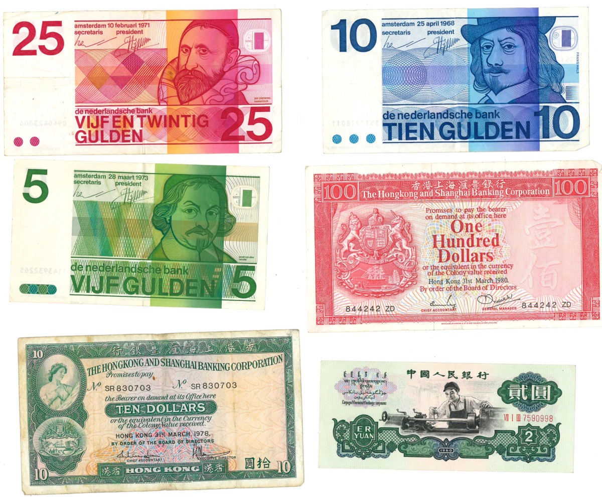 Lot (22) diverse bankbiljetten w.o. China / Nederland . Banknote. Type 1960-1980. - Very fine / Extremely fine.