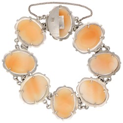 835 Zilveren armband bezet met cameeën en markasieten.