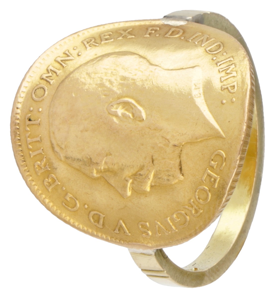 18 kt. Geelgouden ring met Australische 1/2 Sovereign munt uit 1911.