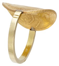 18 kt. Geelgouden ring met Australische 1/2 Sovereign munt uit 1911.