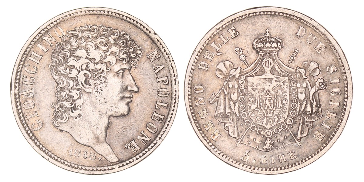 Italian states. Kingdom of Naples. Joachim Murat. 5 Lire. 1813.