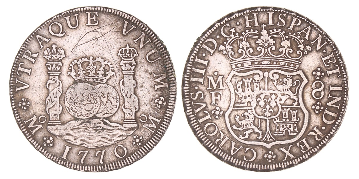 Mexico. Spanish colony. Carlos III. 8 Reales. 1770 Mo MF.