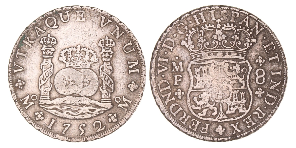 Mexico. Spanish colony. Carlos III. 8 Reales. 1752 Mo MF.