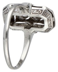 14 kt. Witgouden / Pt 950 platina art deco ring bezet met ca. 0.21 ct. diamant.