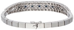 Klassieke 18 kt. witgouden armband bezet met ca. 1.10 ct. diamant en ca. 0.42 ct. natuurlijke saffier.