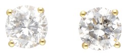 14 kt. Geelgouden solitair oorbellen bezet met ca. 1.10 ct. diamant.