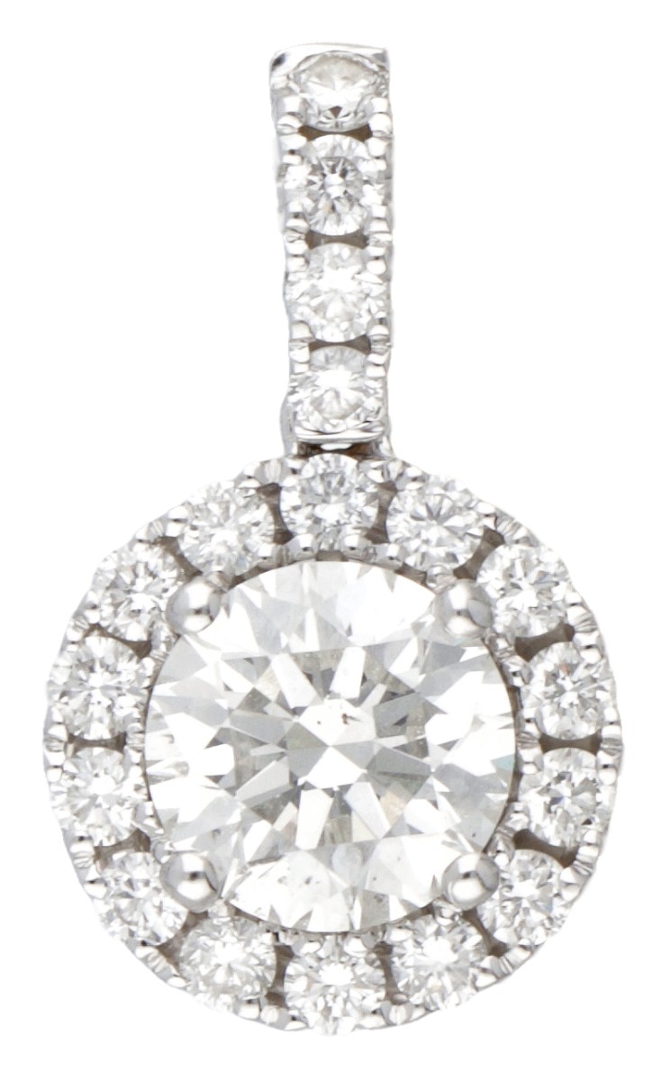 18 kt. Witgouden halo hanger bezet met ca. 1.00 ct. diamant.