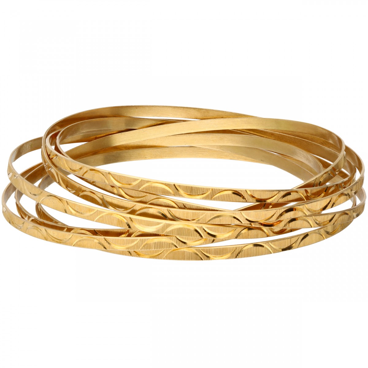 7-Delige set geelgouden bangle armbanden - 14 kt.