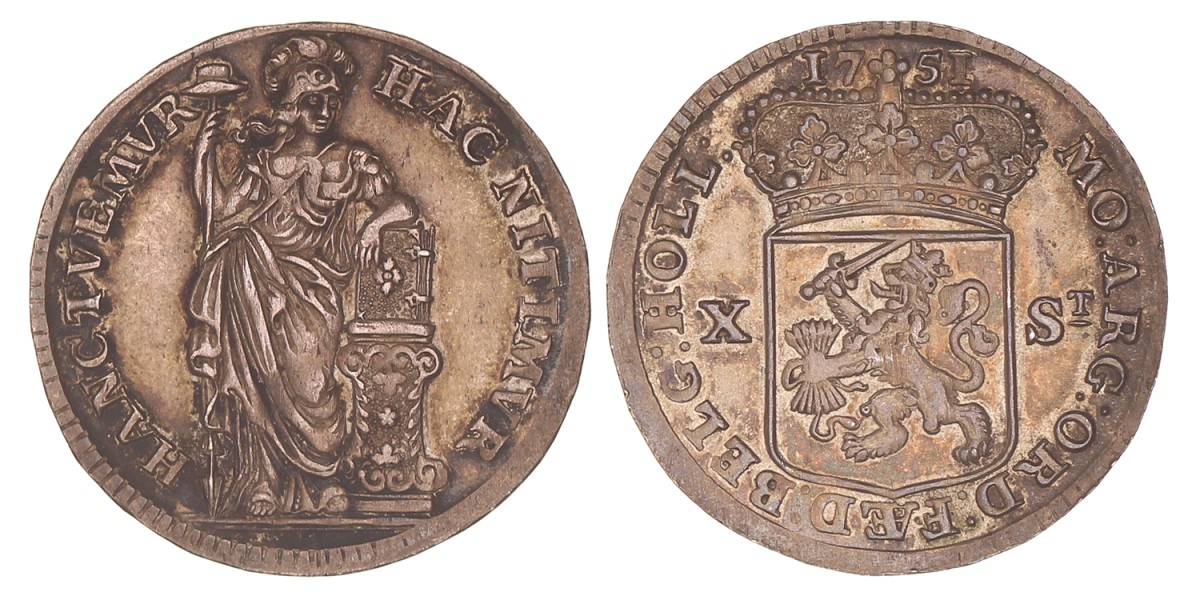Halve Generaliteitsgulden van X stuiver. Holland. 1751. Zeer Fraai / Prachtig.