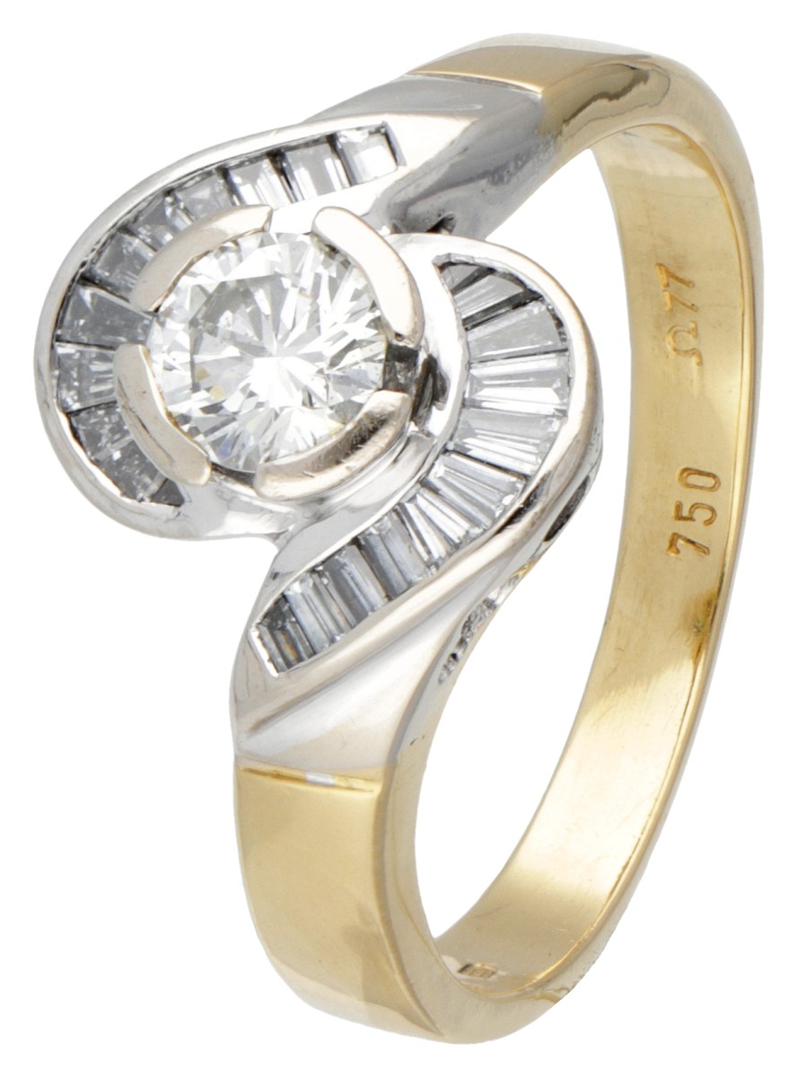 18 kt. Geelgouden entourage ring bezet met ca. 0.86 ct. diamant.